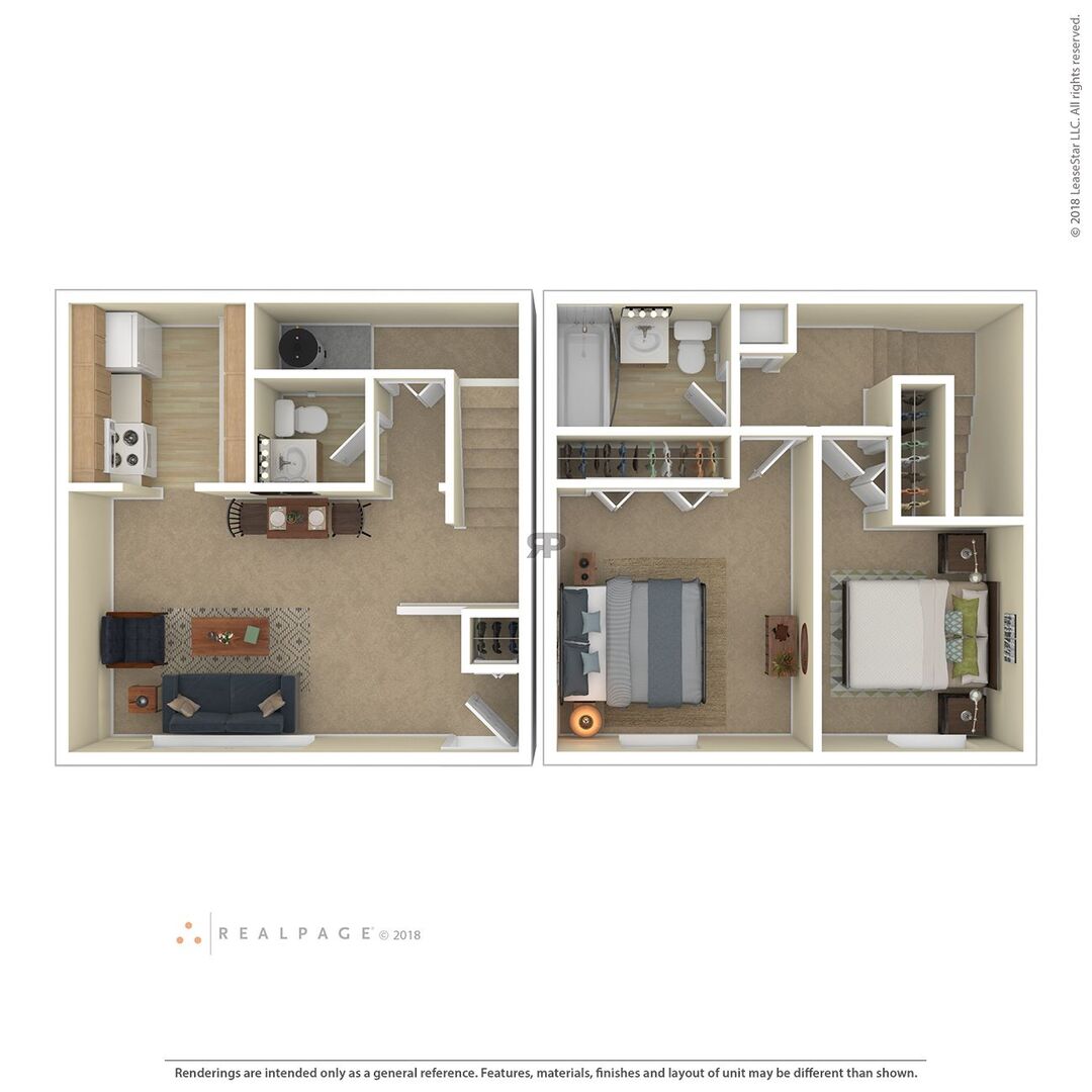 2 Bedroom - 1.5 Bathroom floor plan