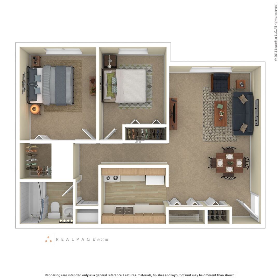 2 Bedroom - 1 Bathroom floor plan