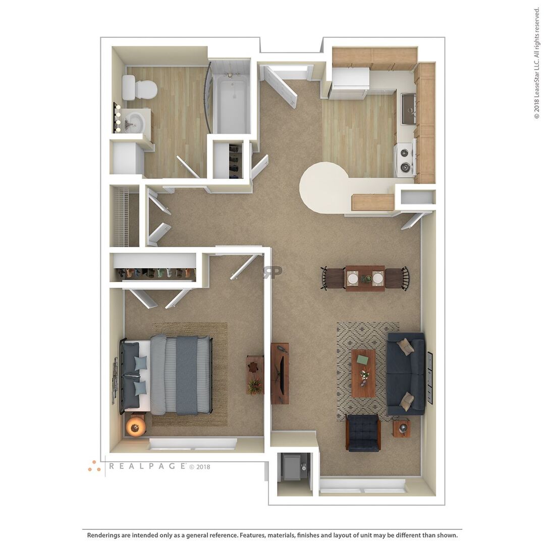 1 Bedroom 1 Bath floor plan