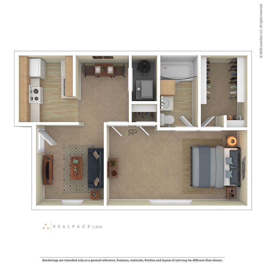 1 Bed 1 Bath floor plan