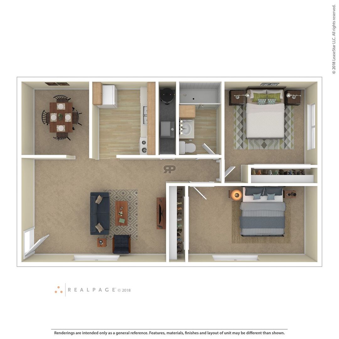 2 Bed 1 Bath floor plan