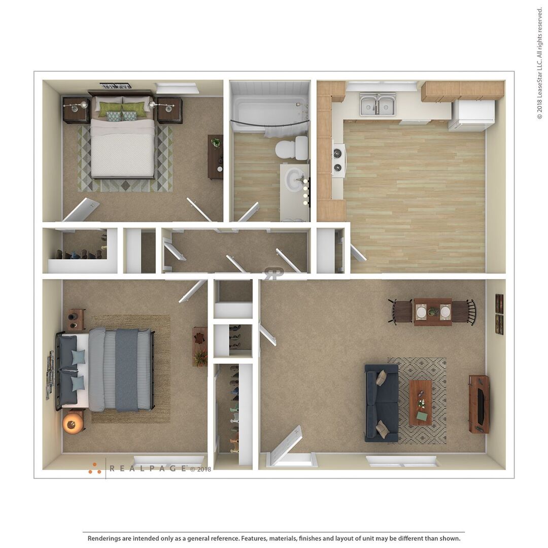 2 Bedroom 1 Bath floor plan