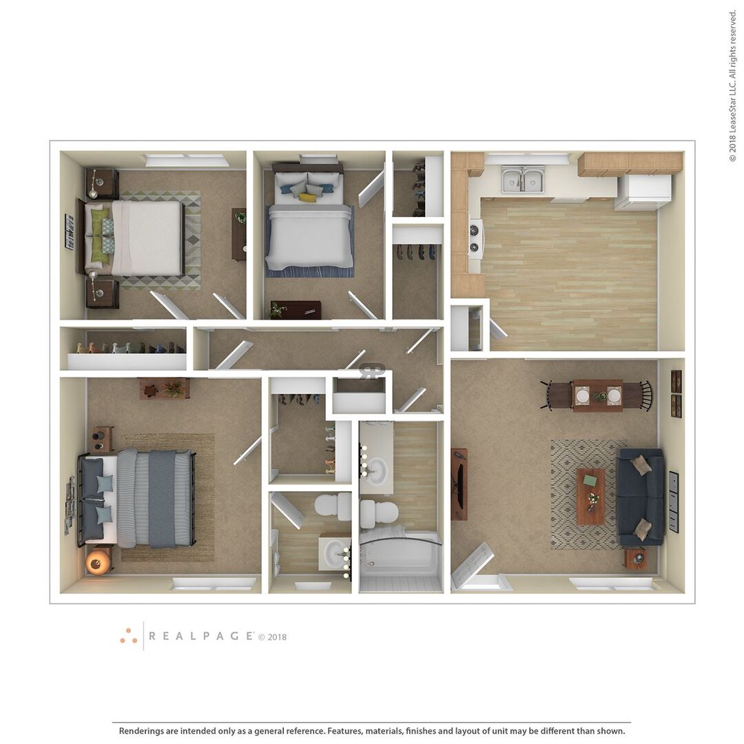 3 Bedroom 1 Bath floor plan