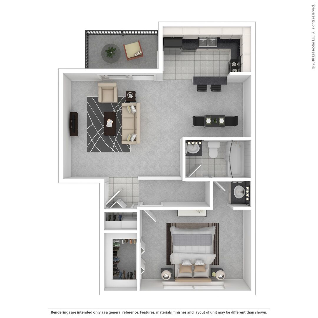 1x1L floor plan