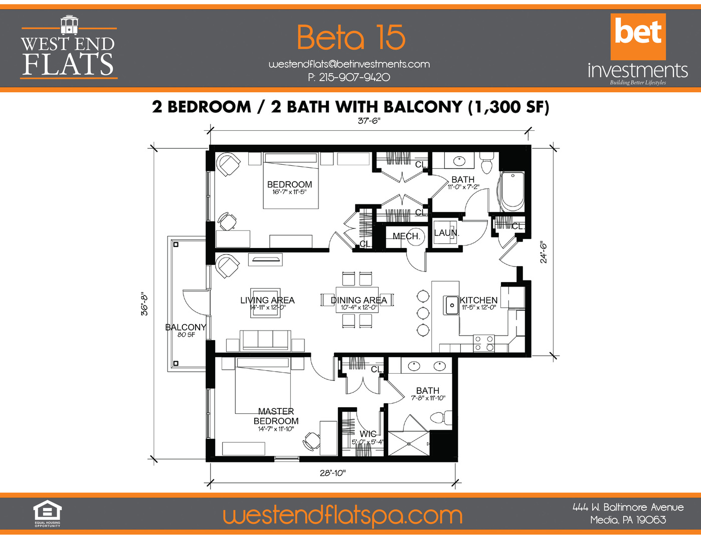 2 Bedroom Apartment – 444 W Baltimore Ave #116, Media, PA 19063