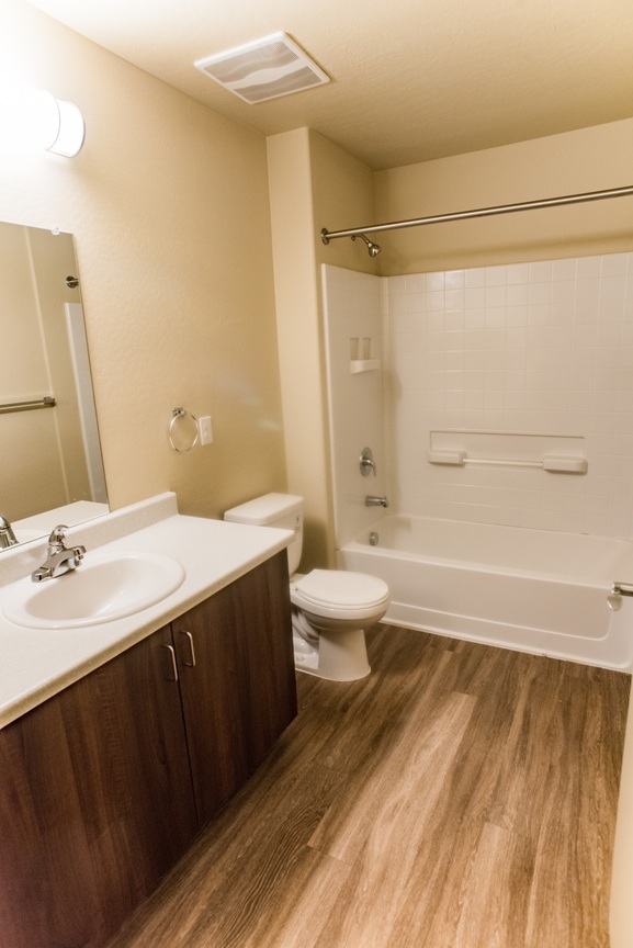 Apartment bathroom at Coffelt-Lamoreaux.