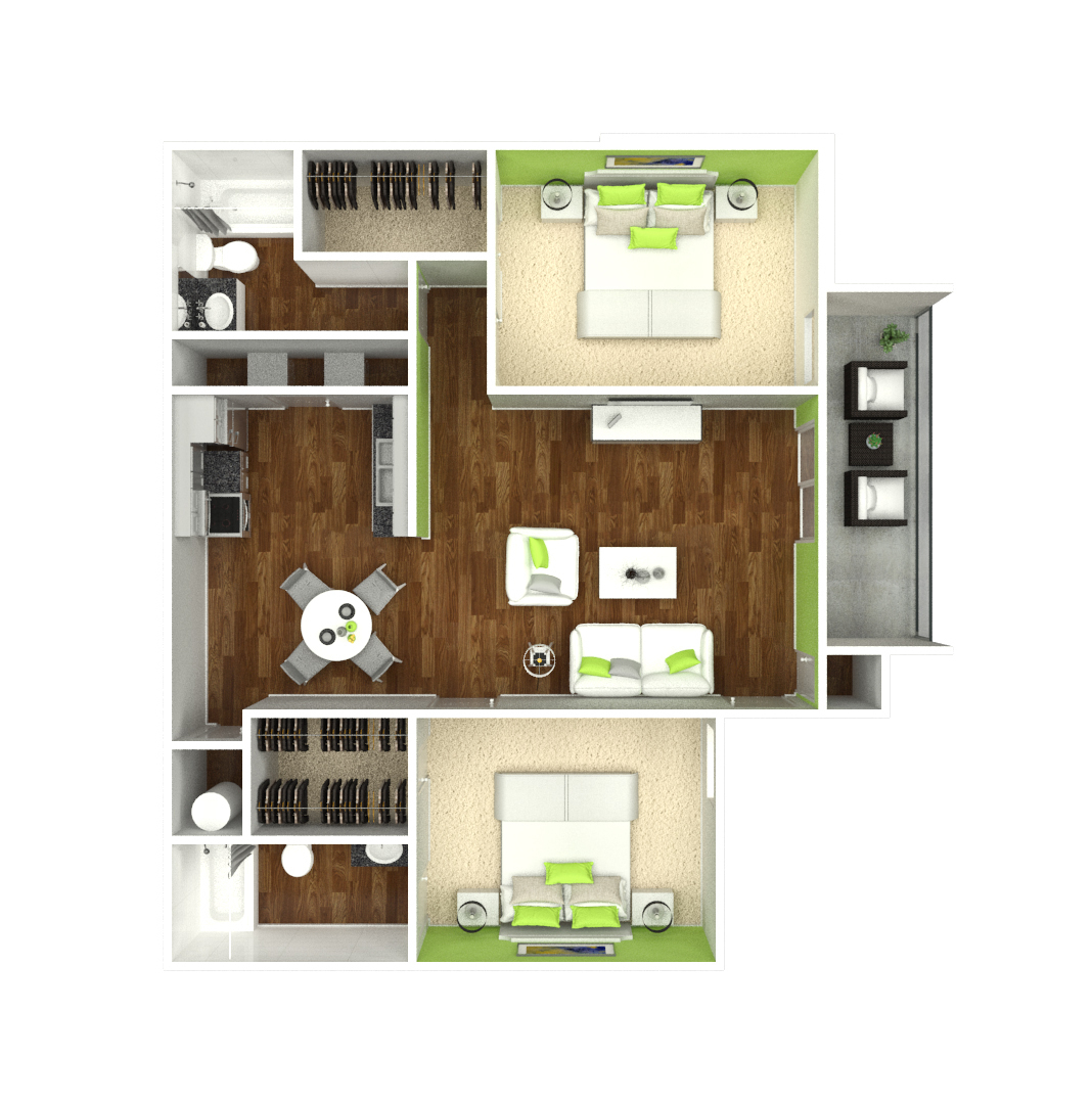 2 Bedroom, 2 Bath floor plan
