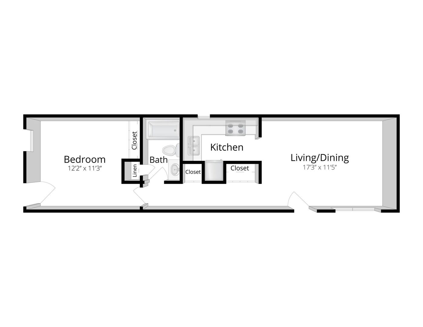 One Bedroom One Bath floor plan