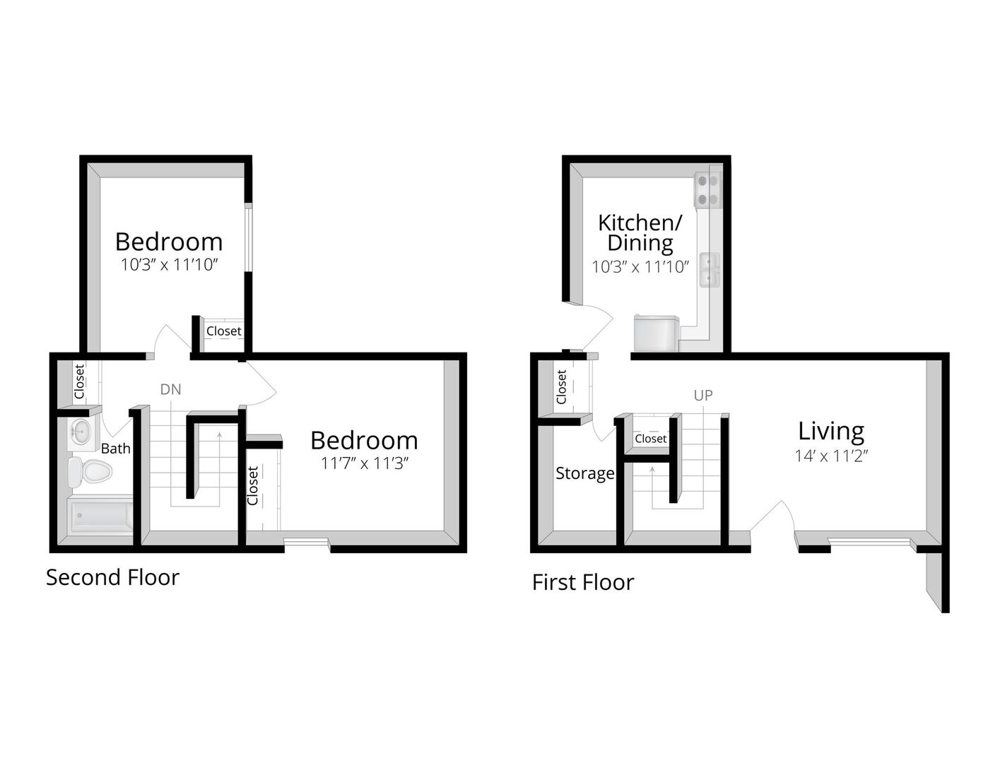 Two Bedroom One Bath floor plan