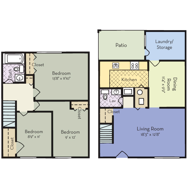 Three Bedroom Townhome floor plan