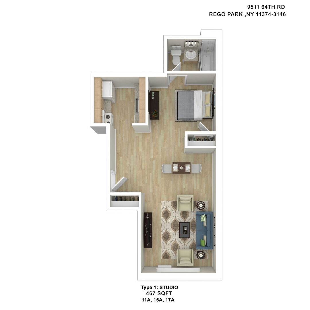 Studio Apartment – 95-11, 15, 17, 19 64 Road #A, Rego Park, NY 11374
