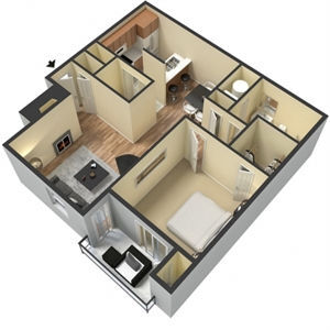 1BR 1BA 846 SQ FT floor plan