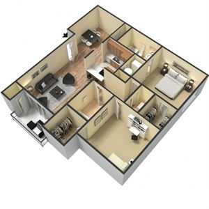 2BR 2BA 1007 SQ FT floor plan