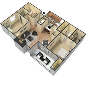 2BR 2BA 1142 SQ FT floor plan